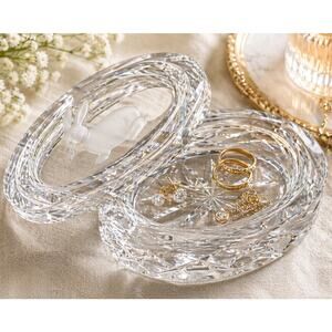 Vintage Rogaska Lead Crystal Slovenia Oval Trinket Box Etched Bunny Rabbit